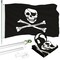 G128 Combo Pack: 5 Ft Tangle Free Aluminum Spinning Flagpole (Silver) & Pirate Jolly Roger Bones Flag 2x3 Ft, ToughWeave Series Embroidered 300D Polyester | Pole with Flag Included
